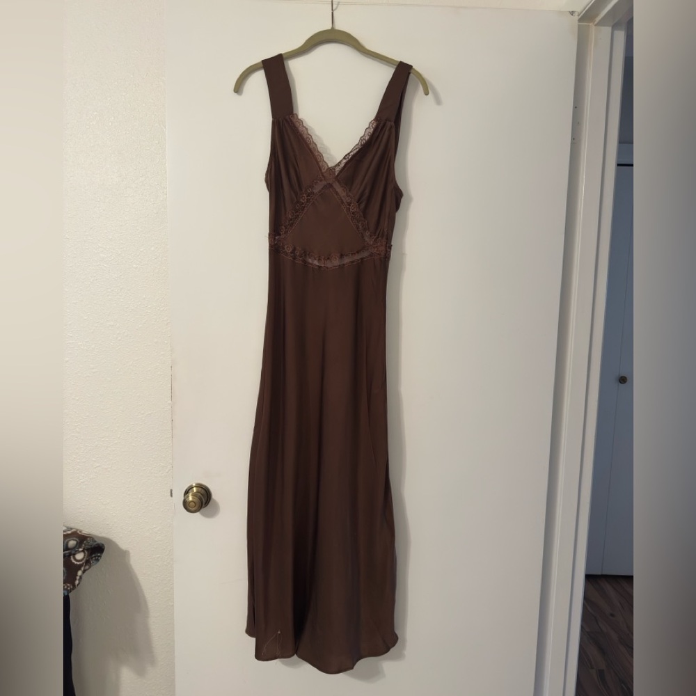 Bardot Brown Maxi Dress with Lace Trim